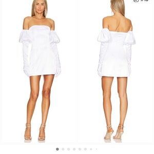 Revolve MORE TO COME Strapless White Puff-Sleeve Mini Dress NEVER WORN